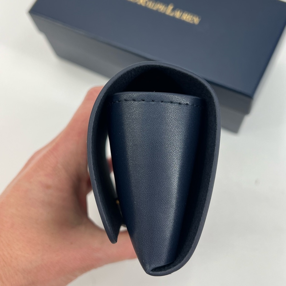 NWT Polo Ralph Lauren Navy Unisex Leather Glasses Case With Box And Cloth - Picture 4 of 6
